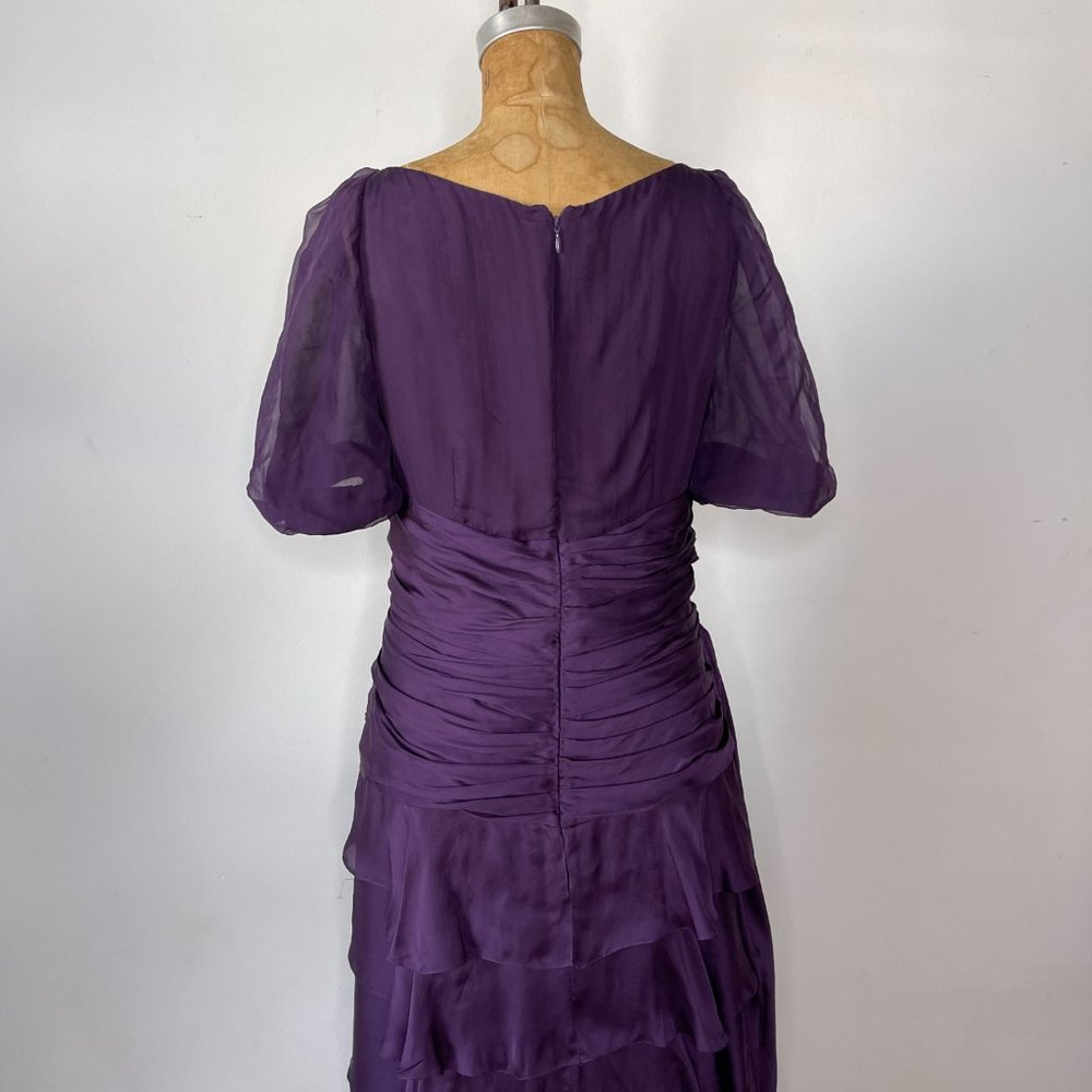 J. Mendel Paris Ruffled Tiered Short Sleeve Silk Evening Dress In Purple Size 10 - Picture 6 of 13
